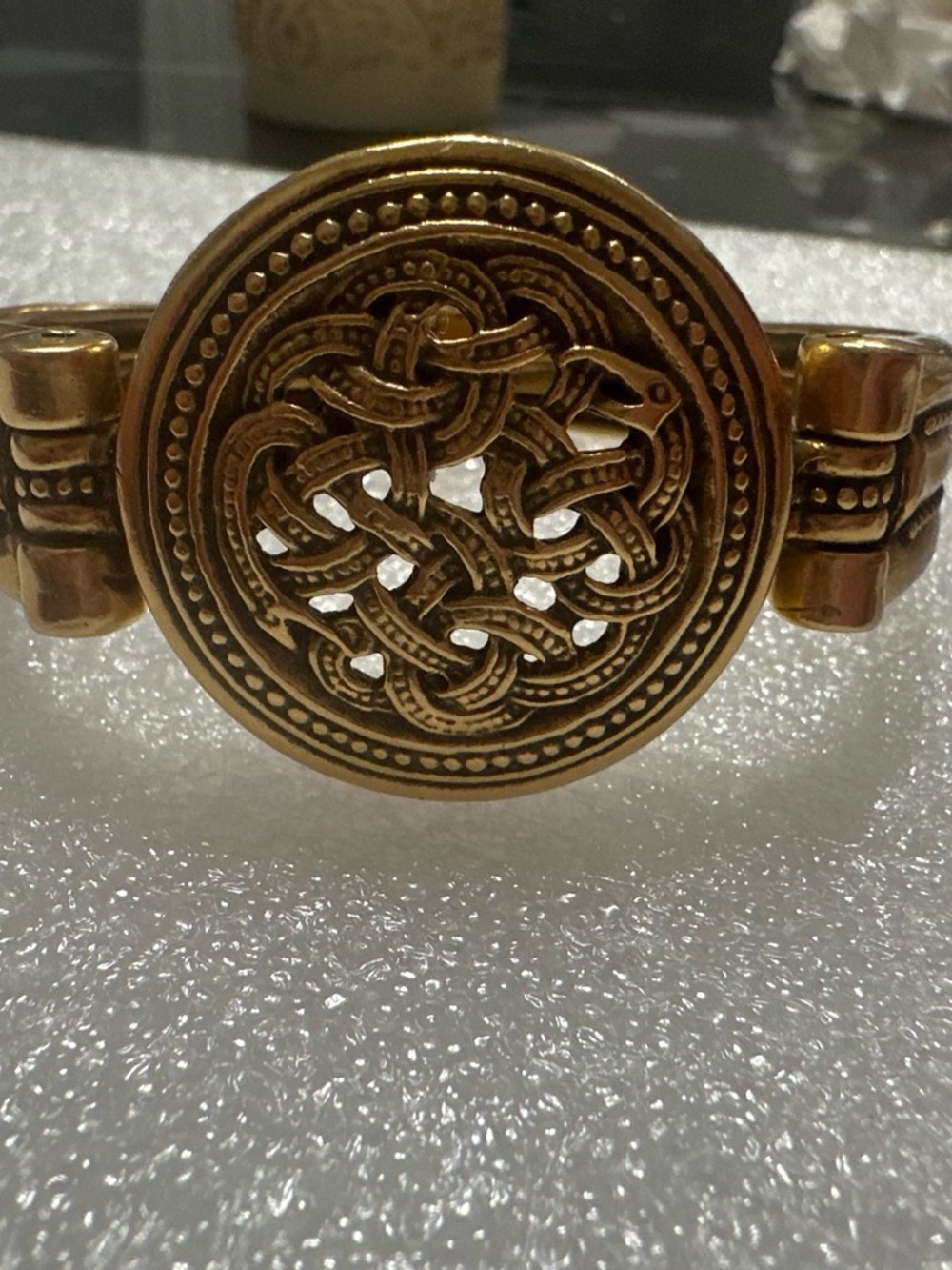 Gold-Tone Celtic Knot Round Statement Bracelet
